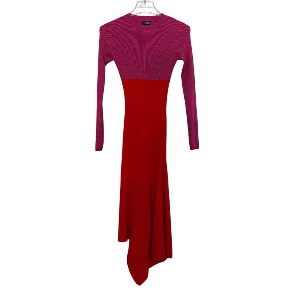 Scoop Long Sleeve Colorblock Red and Pink Dress